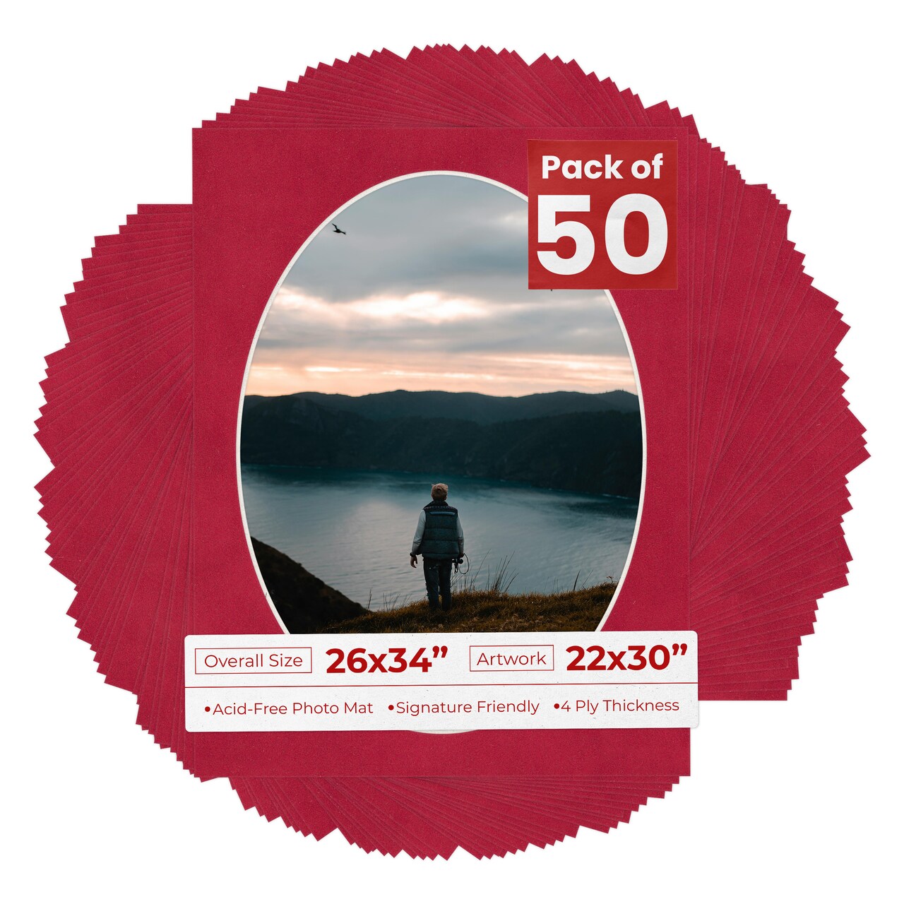 Red Suede Mat Board for 26x34 Frames - Oval Opening for 22x30 Photos